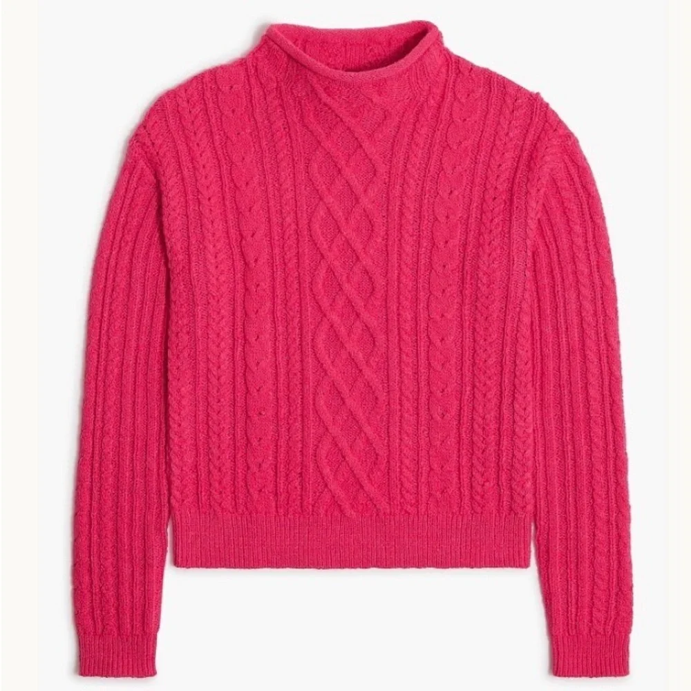 NEW J. Crew Mockneck cable-knit sweater pink 23817